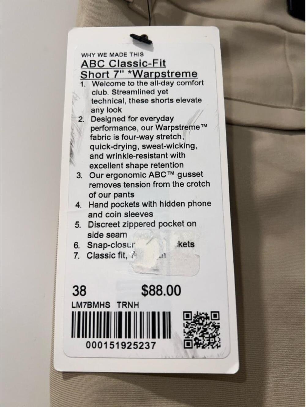 Lululemon ABC Classic-Fit Short 7" | Warpstreme | 38 | NWT - Picture 5 of 6
